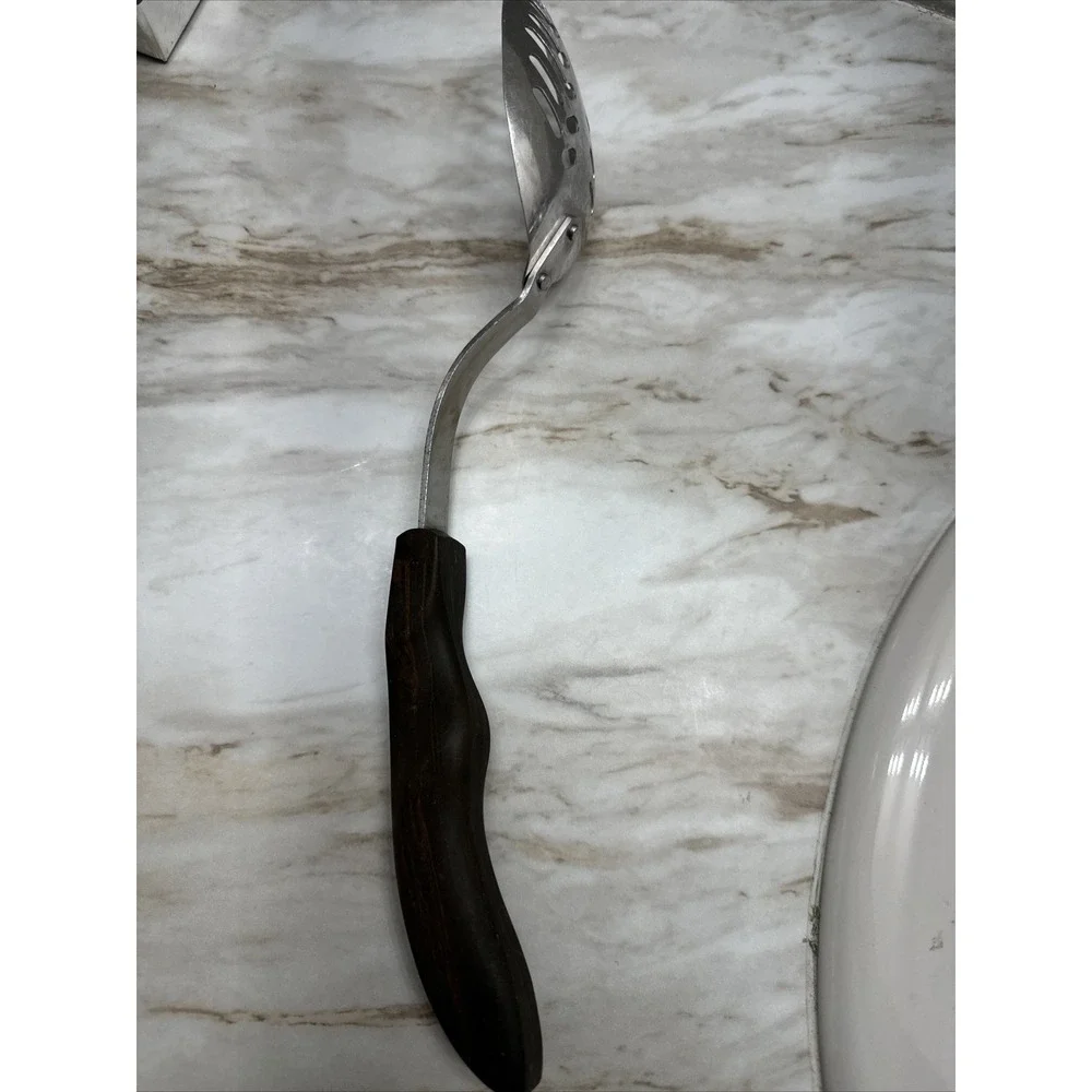 Vintage Cutco Slotted Cooking/Serving Spoon Brown Swirl Handle No.13 Made in USA